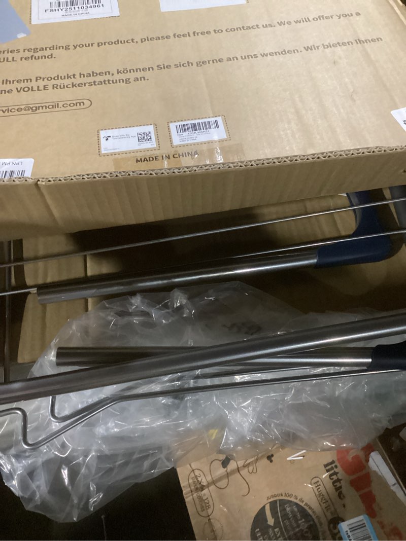 Condition photo showing Good Condition for Clothes Drying Rack with Height-Adjustable Wings, Metal Foldable Laundry Dryer Stand for Clothing & Bedding, Free-Standing Collapsible for Indoor & Outdoor Use, 55.5" L × 22.8" W, Silver Blue Silver & Blue Large (55.5"L x 22.8"W x 36.6"H)