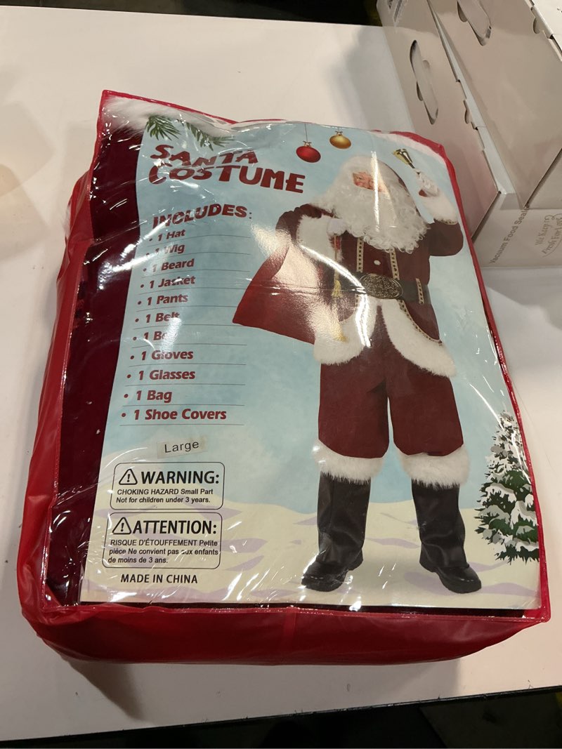 Condition photo showing New/Like New for Santa Claus Costume for Men Santa Suit Adults 11pcs Mens Deluxe Professional Christmas Clause Outfit Xmas Suits Set Large