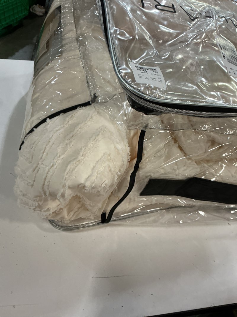 Condition photo showing As Is for Zzlpp King Comforter Set 7 Pieces, Cream Tufted Bed in a Bag with Comforter and Sheets, All Season Boho Bedding Sets with 1 Comforter, 2 Pillow Shams, 2 Pillowcases, 1 Flat Sheet, 1 Fitted Sheet 03 - Cream King