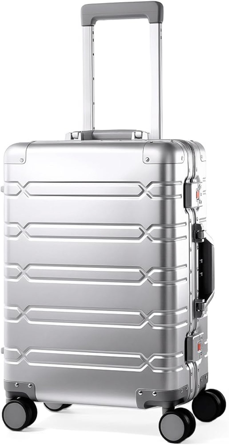 All Aluminum Carry On Luggage 22x14x9 Airline Approved?Zipperless Luggage Premium Aluminum Suitcase Luggage, Hard Shell Carry On Luggage with Spinner Wheels (silver, 20inch)