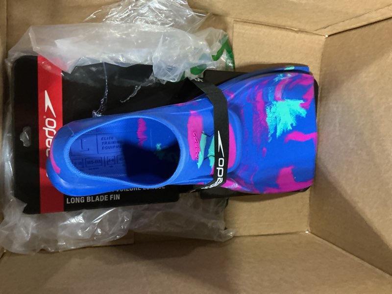 Condition photo showing Good Condition for Speedo Unisex-Adult Swim Training Fins Rubber Long Blade Cobalt Pop/Diva/Arctic Glass Large