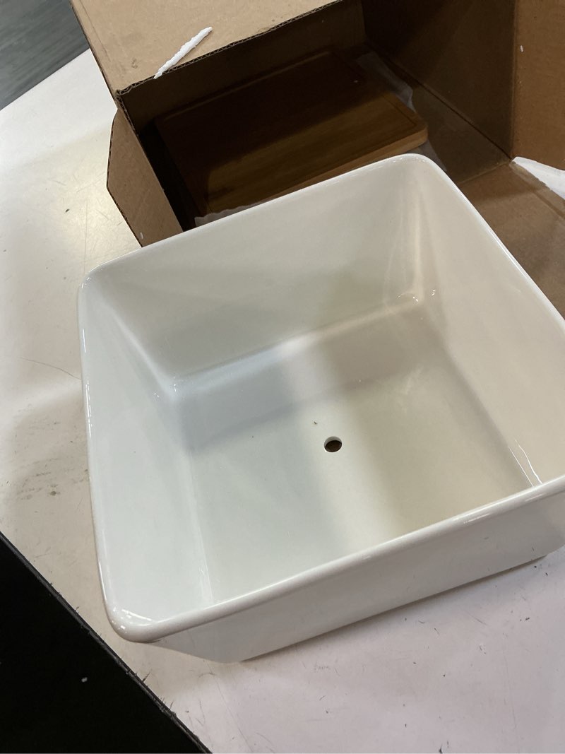 Condition photo showing Good Condition for 7 inch square white ceramic succulent cactus plants planter pot with drainage bamboo tray ?large?