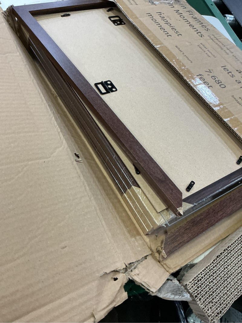 Condition photo showing Good Condition for 16x20 picture frame 4 pack, brown wood 20x16 poster frame, tempered glass, vertical or horizontal wall display for photos & art prints brown 16x20