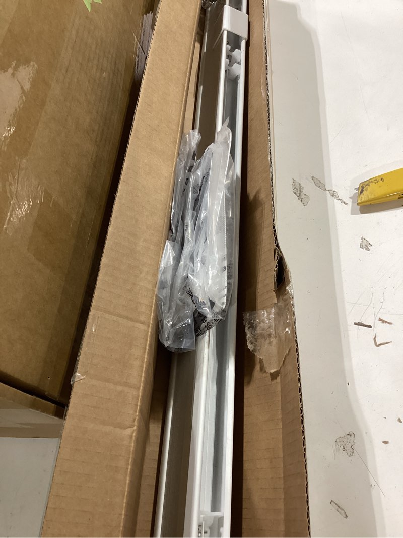 Condition photo showing As Is for LazBlinds Cordless Cellular Shades, No Tools No Drill Blackout Honeycomb Shades Pleated Blinds for Windows, 34.5'' W x 48'' H, Silver White Blackout-silver White 34 1/2'' W x 48'' H
