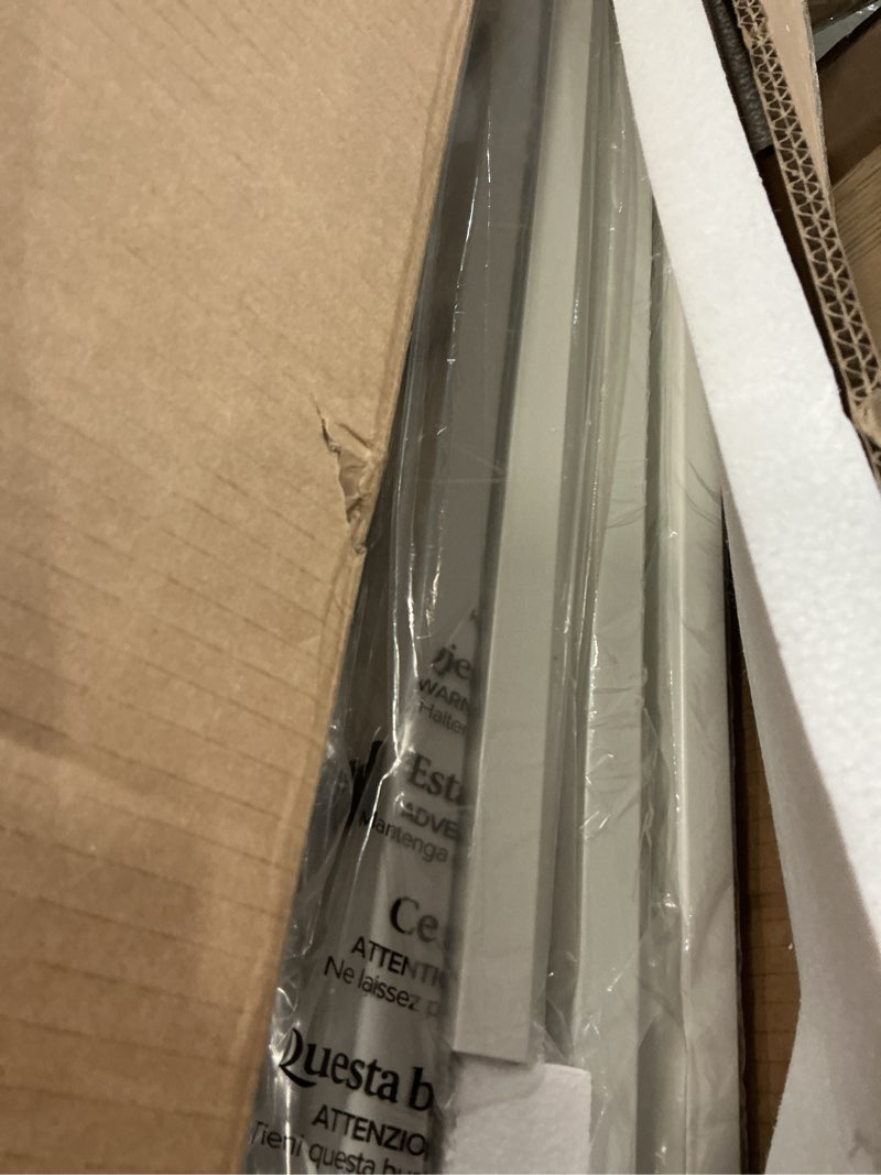 Condition photo showing New/Like New for Timy Toddler Bed with Upholstered Bedside, Crib Metal Bed Frame with Safety Guardrails for Boys Girls Toddlers, White