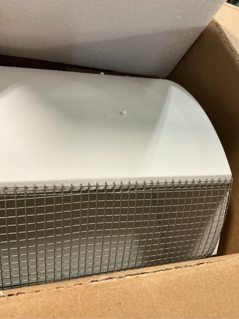Condition photo showing Good Condition for 8 inch wall vent with screen and damper,arc-shaped hooded wall vent,waterproof coating,dryer duct exterior ventilation and air exhaust suit for residential housing and industrial facilities,white 8in white