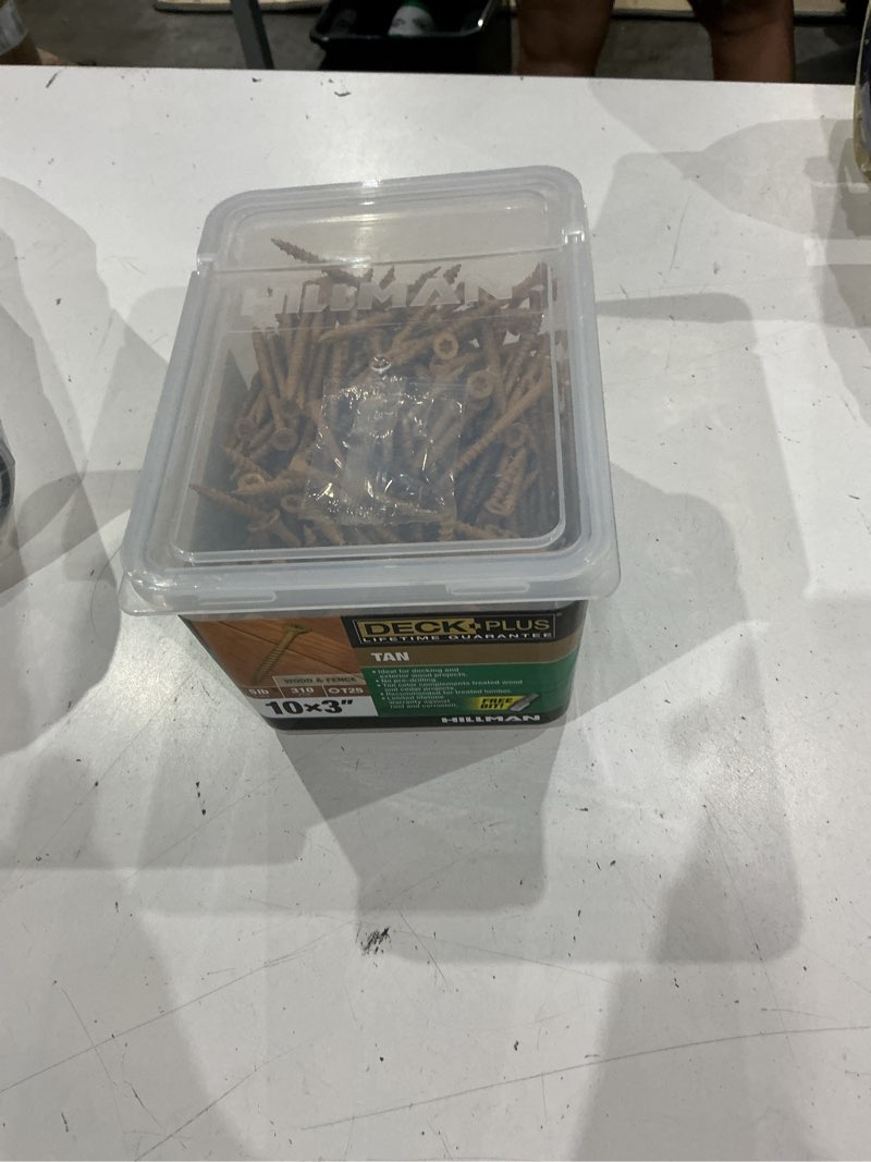 Condition photo showing New/Like New for hillman deck plus no. 10 ga. x 3 in. l tan star flat head exterior deck screws 5 lb 310 pk