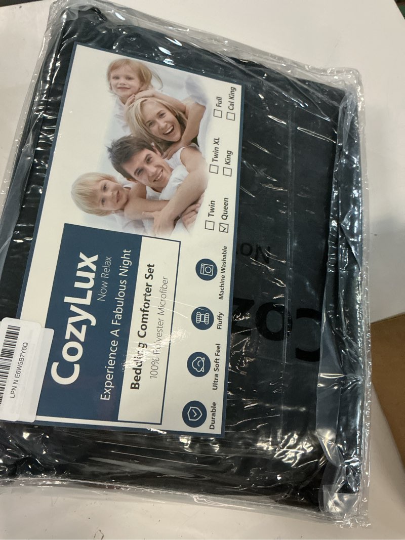 Condition photo showing New/Like New for cozylux queen comforter set black, 7 pieces bed in a bag, black comforter queen size, all season bedding sets with stitch quilted comforter, flat sheet, fitted sheet, pillowcases black queen