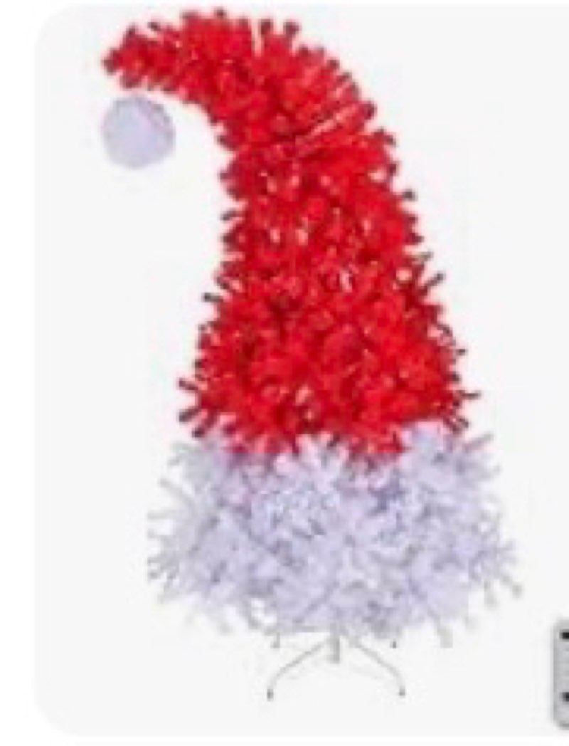 Hungdao 6 ft Santa Hat Christmas Tree Christmas Green Red and White Tree Pre-lit with 100 White LED 