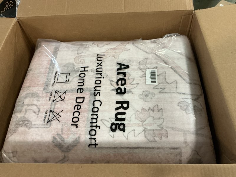 Condition photo showing New/Like New for LIVEBOX Pink 8x10 Area Rug for Bedroom Girls, Boho Washable Rugs for Living Room Nursery, Non-Slip Indoor Soft Carpet Low-Pile Farmhouse Carpets for Dining Room Kids Playroom, Pink 8'x10' Pink