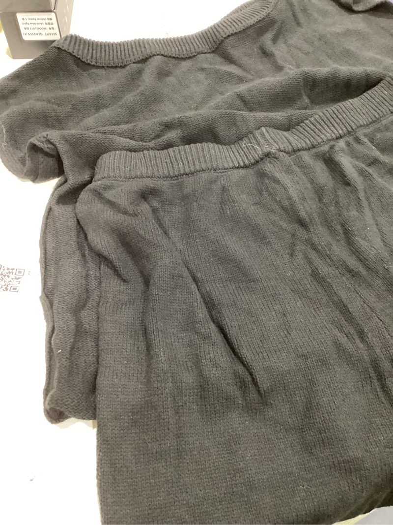 Condition photo showing Good Condition for tankaneo womens off the shoulder 2 piece outfits sweater sets shorts casual matching lounge sets 2025 black medium