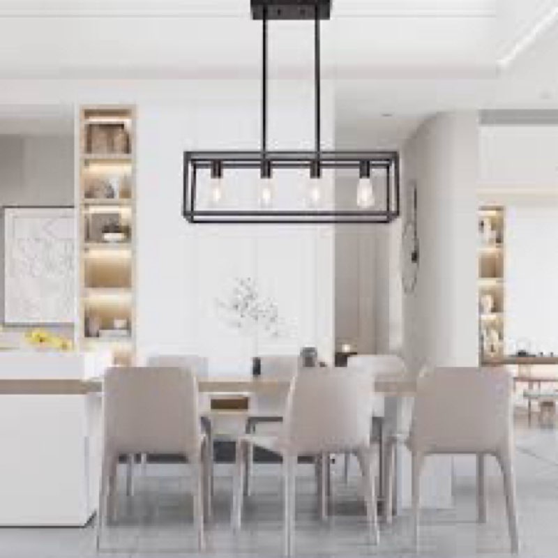 HQZBPT Farmhouse Rectangle Chandeliers for Dining Rooms, Modern Linear Hanging Light Fixture Matte B