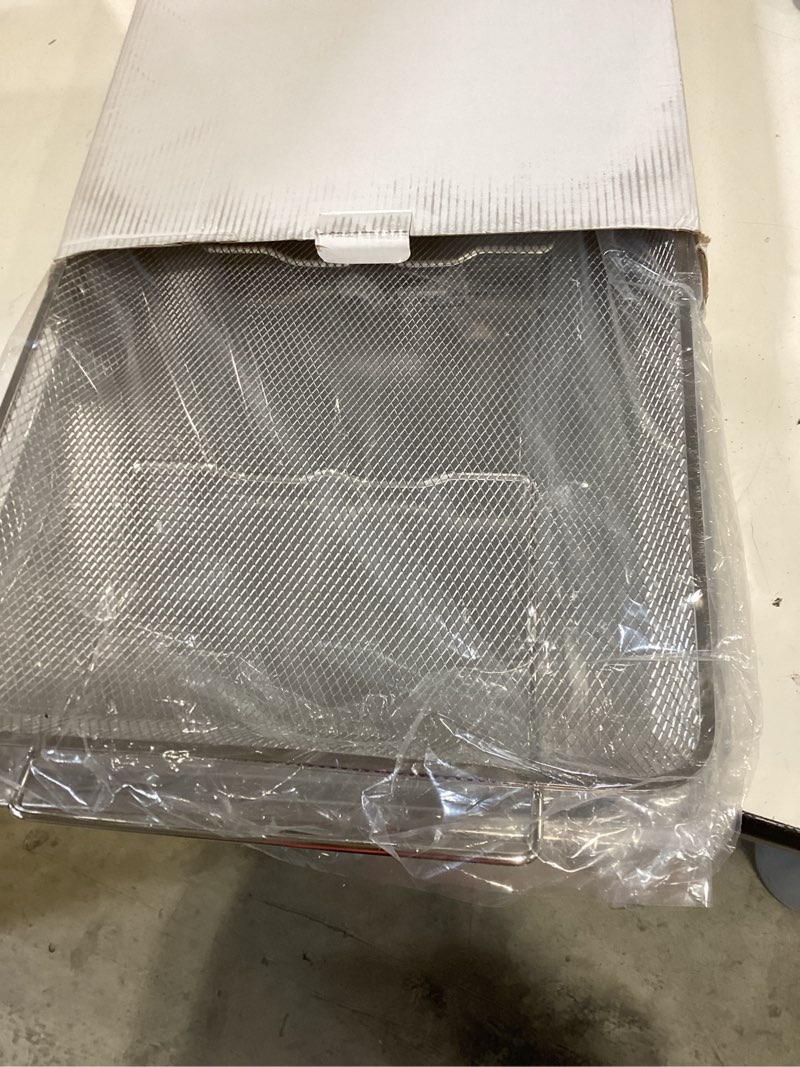 Condition photo showing New/Like New for air fry basket and tray set compatible with samsung air frying oven, 20.4 x 13.4 in bacon cooker broiler pan for 30" oven, stainless steel air fry crisper basket and rack, part# nx-aa5000rs, 1 set