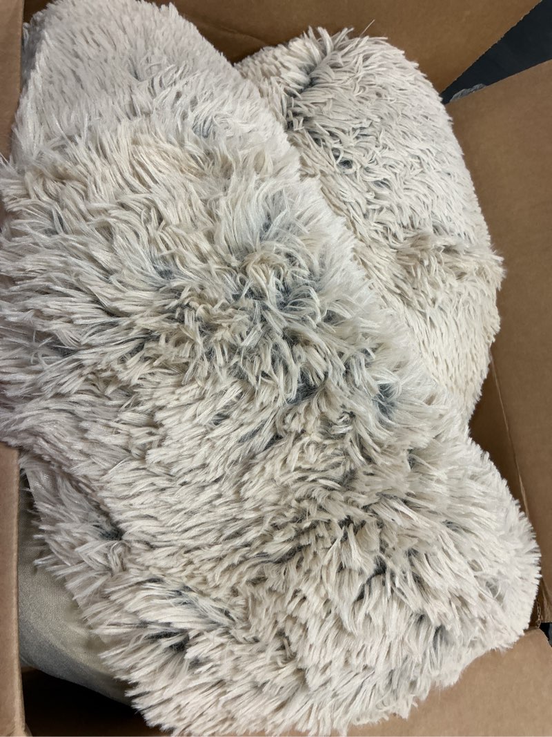 Condition photo showing As Is for best friends by sheri the original calming donut dog bed – washable plush pet bed for medium breeds up to 45 lbs, shag faux fur, taupe, medium (30"x30") taupe shag medium