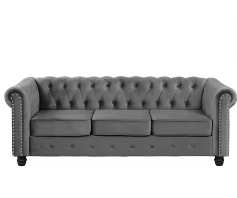 82 in. round arm 3-seater removable cushions sofa in grey (incomplete)