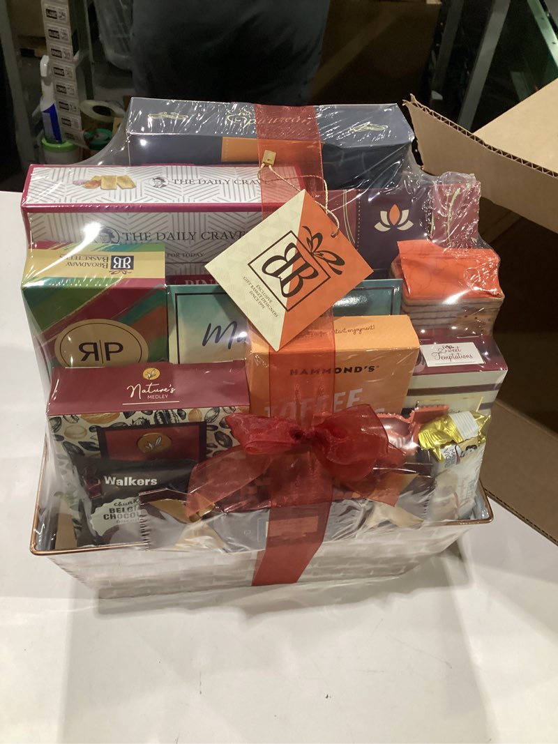 Condition photo showing New/Like New for Broadway Basketeers Sympathy Gift Basket Deluxe, Condolences Gifts for Loss, Bereavement or Kosher Shiva, Food Care Package for Delivery With Chocolate, Snacks & Sweets
