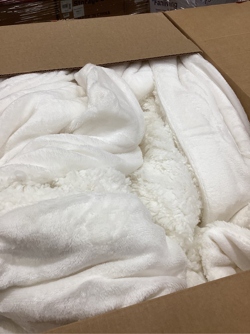 Condition photo showing As Is for Bedsure GentleSoft Sherpa Fleece Blankets Queen Size for Bed - Thick and Warm Throw for Women and Men, Soft Fuzzy Plush Queen Blanket for Winter, White, 90x90 Inches 06 - White Queen (90" x 90")