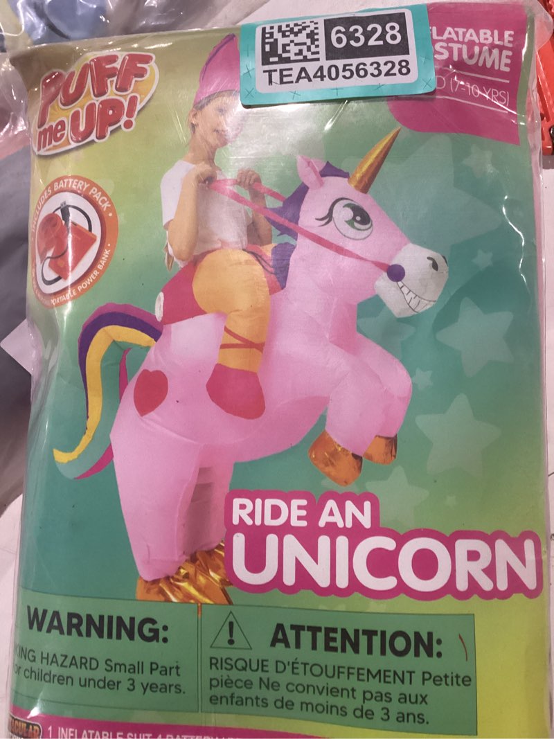 Condition photo showing Good Condition for Spooktacular Creations Kids Halloween Inflatable Costumes, Riding a Unicorn, Ride-on Air Blow-up Deluxe Set with Hat, (Pink, 7-10 Yrs)