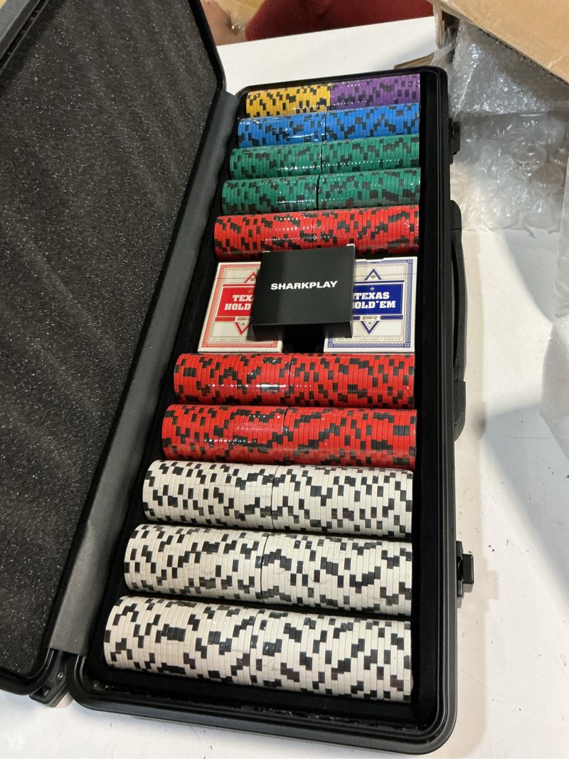 Condition photo showing New/Like New for 14g clay poker chips set for texas hold'em, 500 pcs casino numbered chips with high-end carrying case & dealer button 500 pcs clay numbered chips