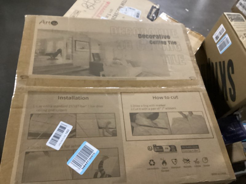 Condition photo showing New/Like New for art3d drop ceiling tiles 24x24 in black (12-pack, 48 sq.ft), wainscoting panels glue up 2x2 12pcs 24"x24" classical black