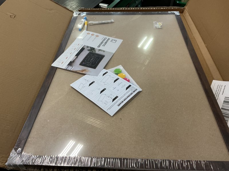 Condition photo showing New/Like New for DOLLAR BOSS Magnetic Chalkboard for Wall, 36" x 24" Large Rustic Brown Framed Chalk Memo Board Menu Sign Display for Home, Kitchen, Office, Classroom with 4 Markers, 8 Magnets 36 X 24 IN Magnetic Chalkboard