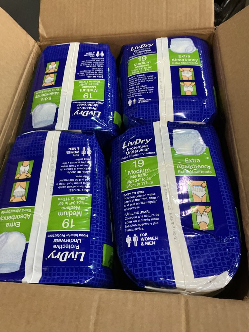 Condition photo showing New/Like New for LivDry Adult Incontinence Underwear, Extra Absorbency Adult Diapers, Leak Protection, Medium, 76-Pack Medium (76 Count)