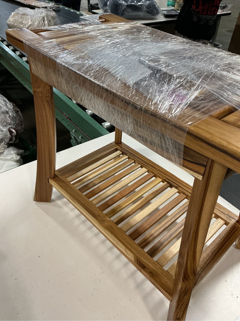 Condition photo showing Good Condition for tinamo 22" teak l shower bench seat for inside shower - 400lbs capacity - wooden shower bench with shelf - bathroom bench and teak shower stool for spa and bath - wood bench for relaxing bath teak 13"d x 22"w x 18.6"h