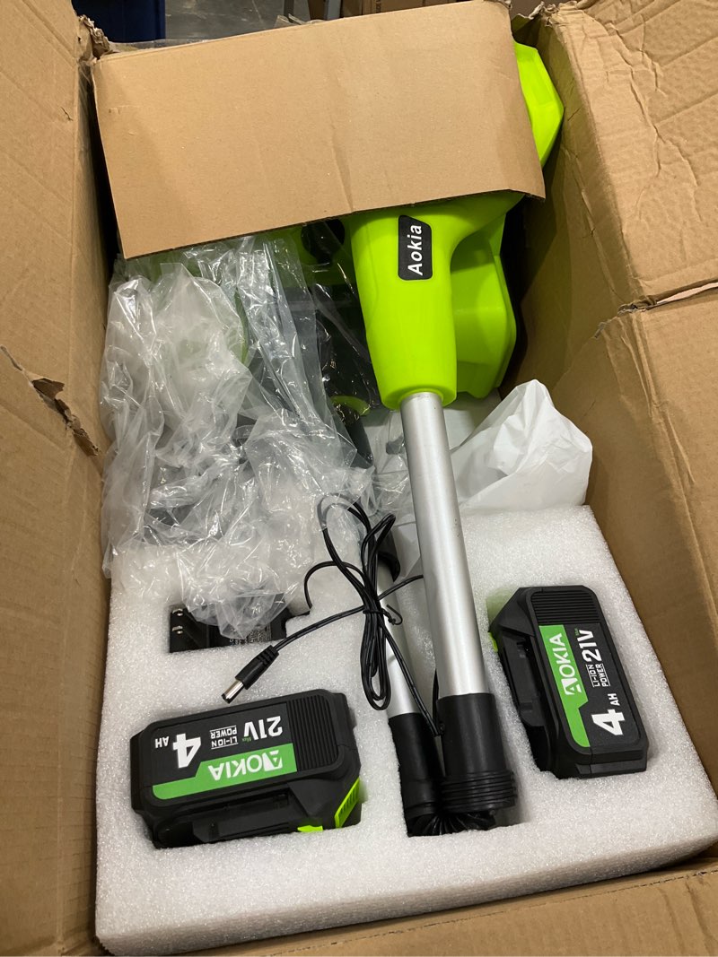 Condition photo showing Good Condition for Cordless Snow Shovel,12.5" Electric Snow Blower with 2x4.0Ah Batteries,20V Snow Remover with Adjustable Handle &Directional Chute,6" Snow Intake and 27Ft Throw, for Driveway,Deck,Yard Steps Green
