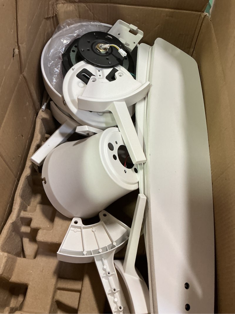 Condition photo showing As Is for TALOYA 52 inch Ceiling Fans with Lights,Remote Control Multifunctional Quiet Fan with Three Color Temperature and Dimmable Light with Reversible Blades White White 52inch Standard