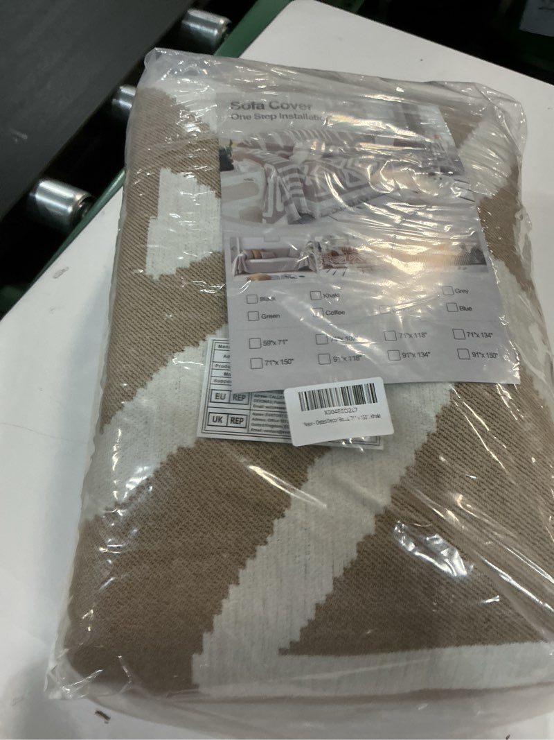 Condition photo showing New/Like New for OstepDecor Boho Couch Cover, Khaki Sofa Covers Washable, Sectional Couch Covers for Sofa L Shape, Chenille Sofa Blanket Cover, Non-Slip Sofa Slipcovers for Dogs, Pets, 71" x 150" Bohemia Khaki 71" x 150"