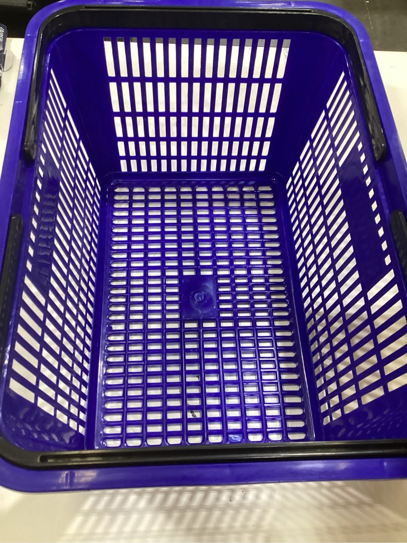 Condition photo showing Good Condition for sswbasics blue plastic shopping basket with handles - essential shopping baskets for retail store use, durable and convenient shopping baskets for customers 1 basket