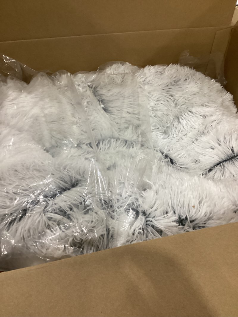 Condition photo showing As Is for Best Friends by Sheri Original Calming Donut Dog and Cat Bed, Shag Faux Fur, Frost Gray, (36in x 36in) - Anxiety Relief for Pets Up to 100 lbs Frost Shag Large