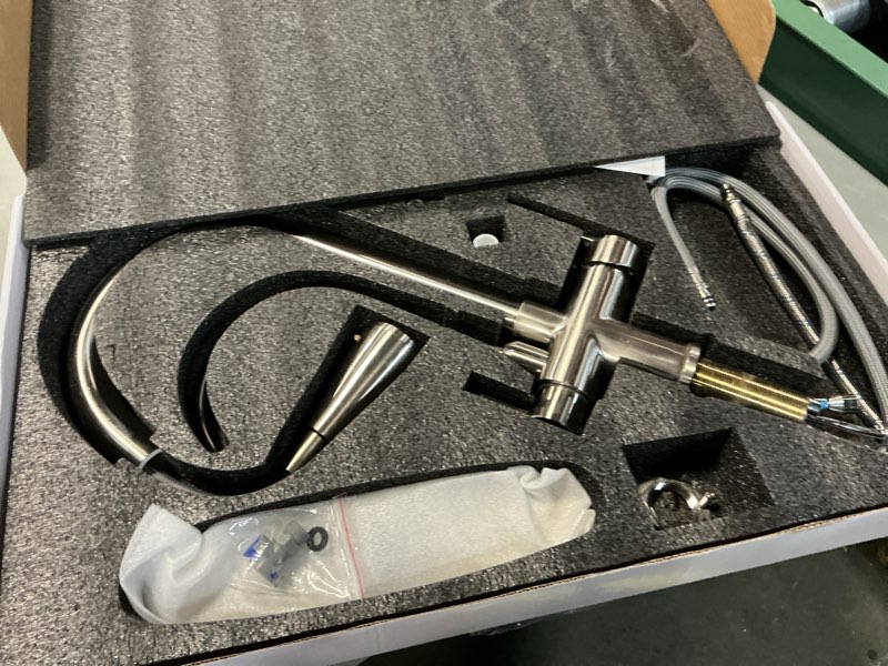 Condition photo showing As Is for WANFAN Kitchen Sink Faucet with Pull Down Sprayer 2 Handle 3 in 1 Water Filter Purifier Faucets Brushed Nickel 0195SN