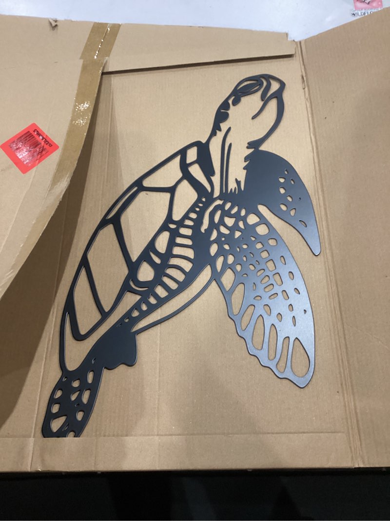 Condition photo showing Good Condition for sea turtle metal wall art, sea turtle metal wall decor, black sea turtle metal wall sculpture for wall hanging living room bedroom kitchen bathroom indoor outdoor decor ?19.68"l x 10.98"w/50x27.9cm)