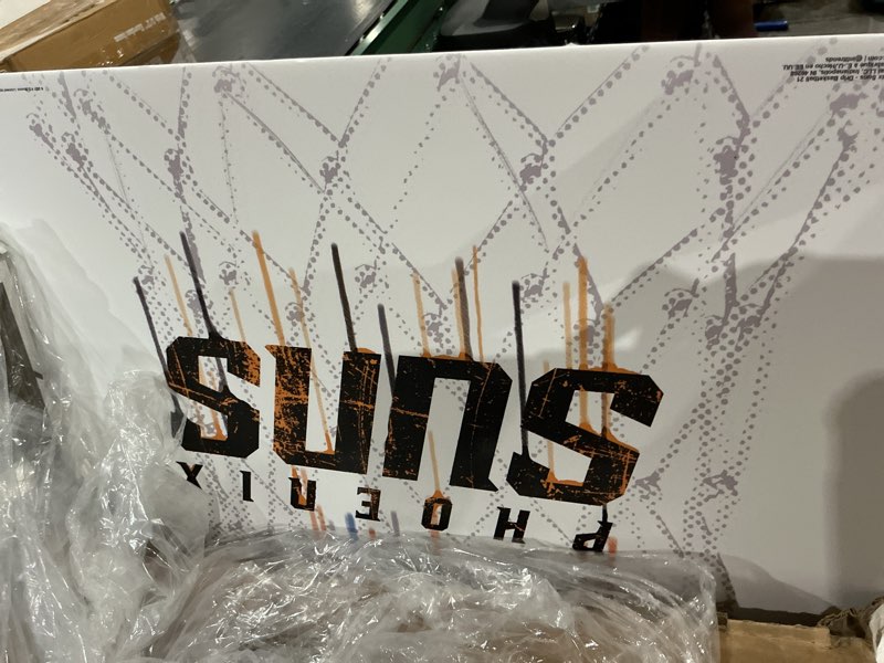 Condition photo showing As Is for trends international nba phoenix suns - drip basketball 21 wall poster, 22.375" x 34", barnwood framed version barnwood framed version 34"l x 22.4"w