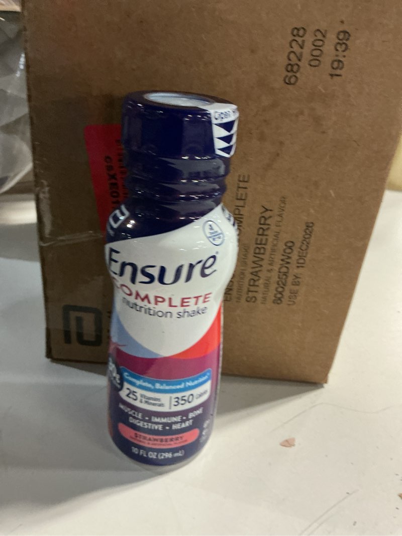 Condition photo showing Good Condition for ensure complete strawberry nutrition shake, complete, balanced meal replacement, ready to drink, 30g protein, 25 vitamins & minerals, 10 fl oz—24 pack
