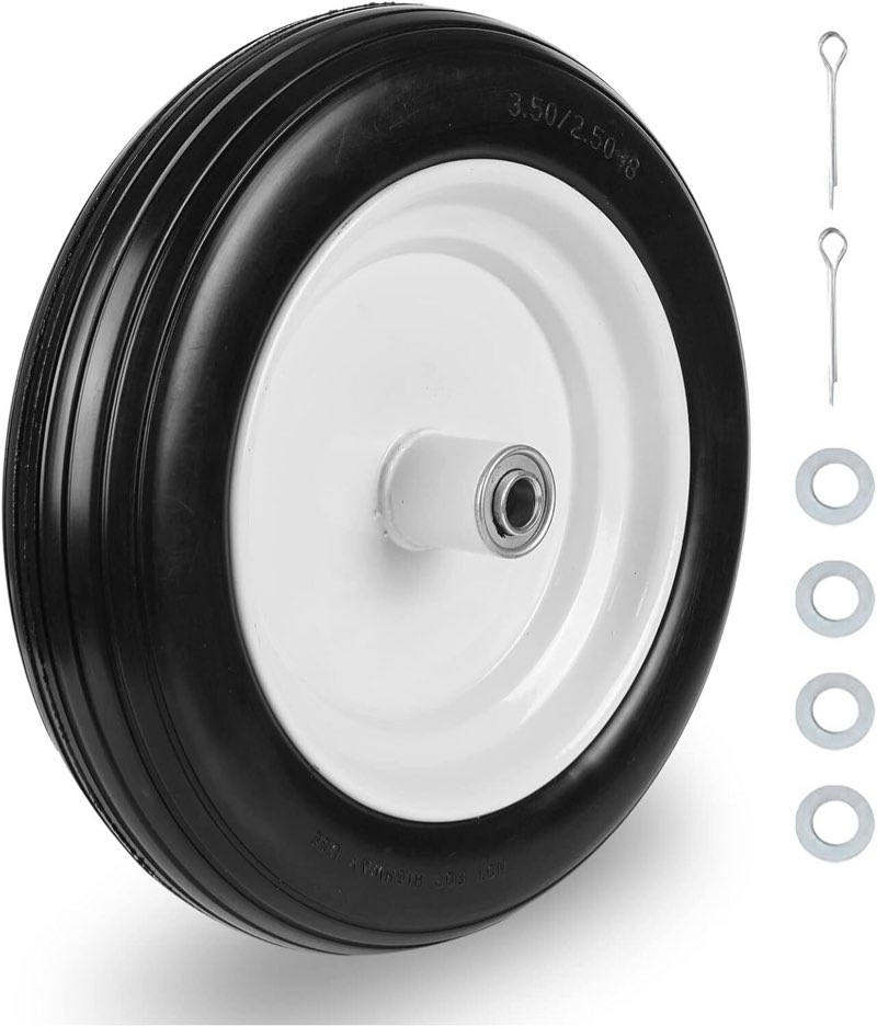 3" 3.50-8" solid flat free tires and wheels 2 pack, rubber tire replacement