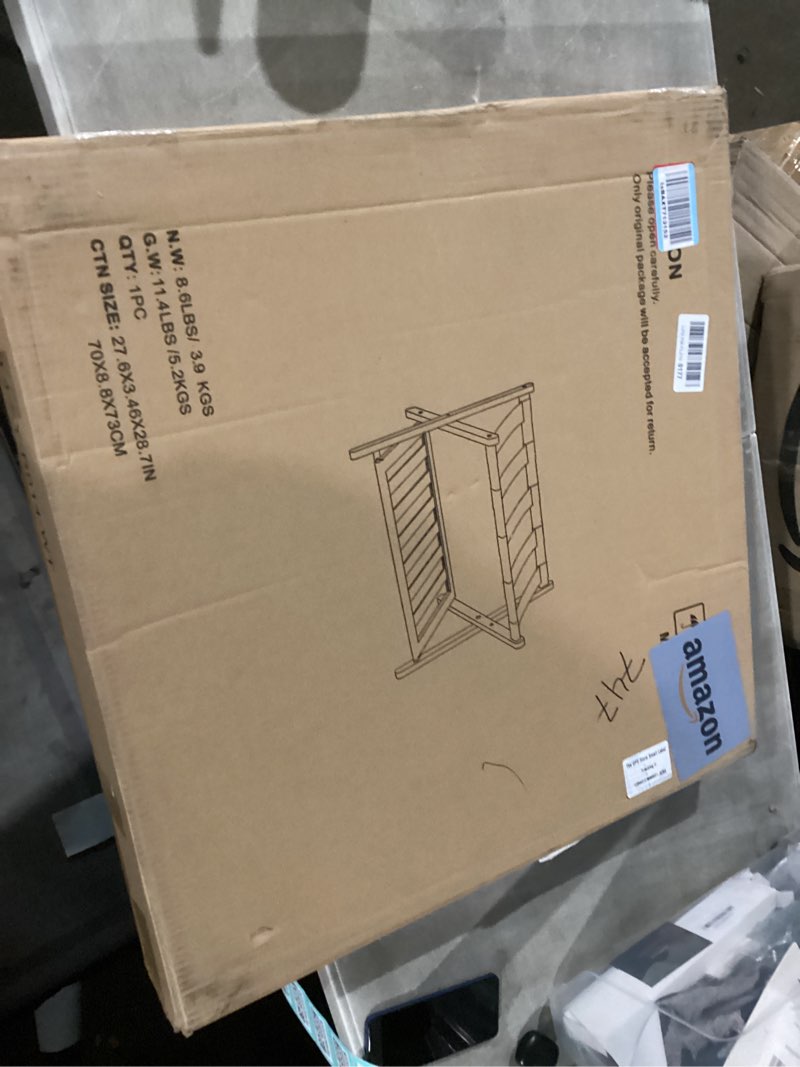 Condition photo showing Good Condition for bamboo luggage rack fully assembled, folding suitcase stand with shoe shelf, heavy-duty luggage holder for guest room must haves, bedroom, hotel, walnut walnut 1 pack