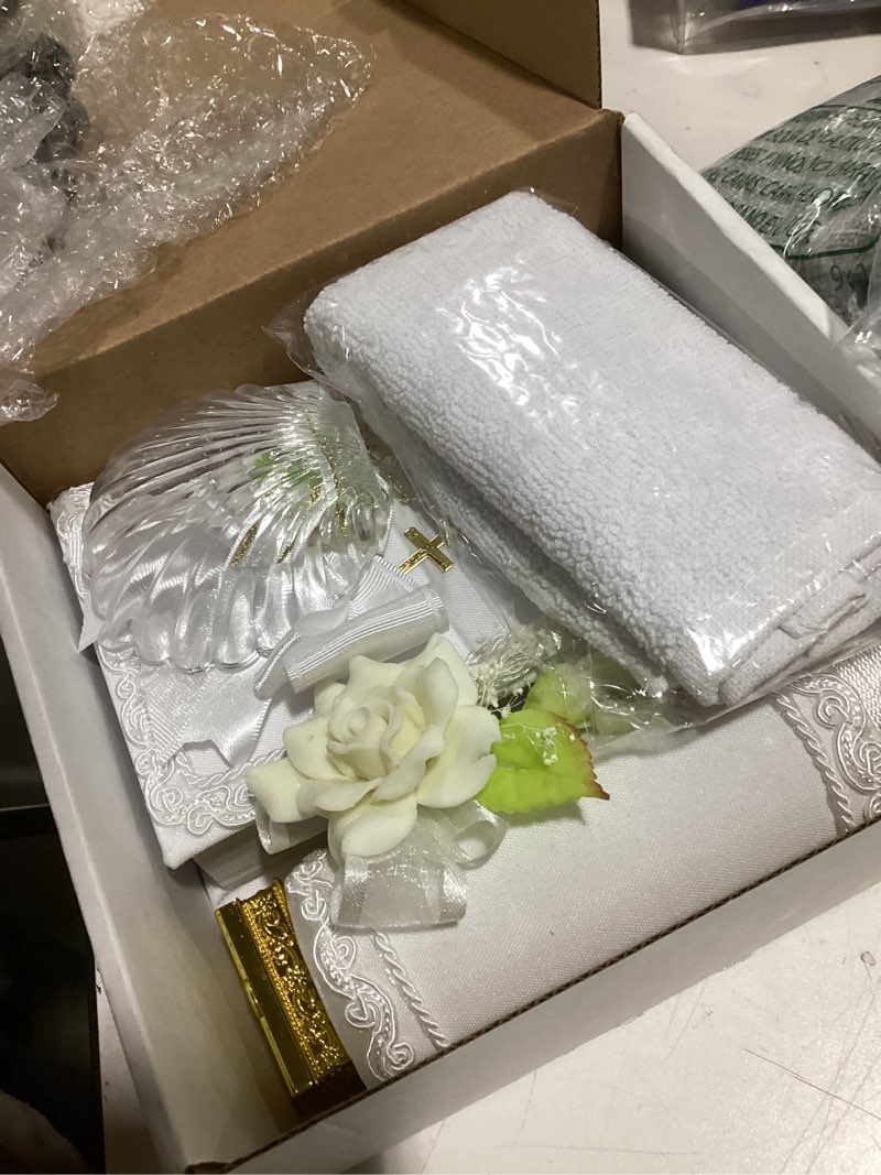 Condition photo showing Good Condition for 5 pcs white baptism candle set - velas para bautizo - vela de bautizo - catholic baptism candle - baptism kit with shell and bible