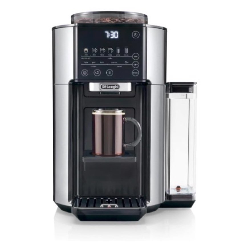 de'longhi true brew drip coffee maker, built in grinder, single serve, 8 oz to 24 oz, hot or iced co