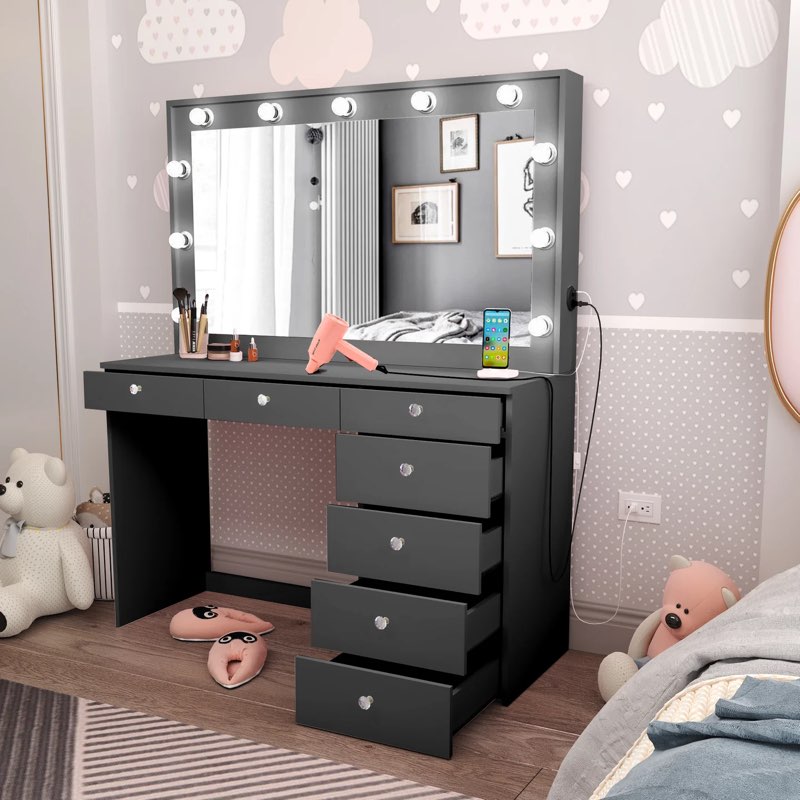 ( incomplete/ box 2 of 3) Boahaus Diana Makeup Vanity Desk with Built-in Lights, Storage & USB Ports | Premium Design