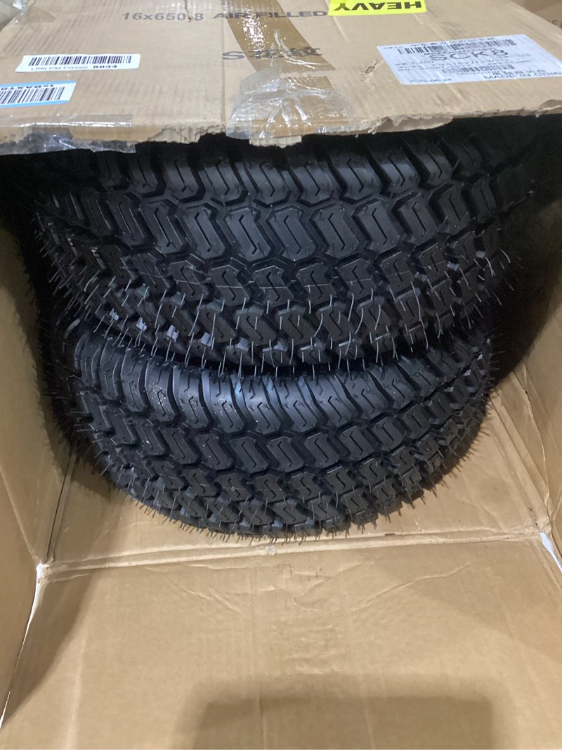 Condition photo showing As Is for 16x6.50-8 Tubeless Tire and Wheel, 4 Ply 16x6.5-8" Lawn Mower Tires with 3/4" Bearings with Extra 5/8" Bearings and 1" Bushings, 3"-5.8" Offset Hub, Fit Riding Mower and Garden Tractor Front Wheels 16x6.50-8 2P Yellow?Offset Hub?