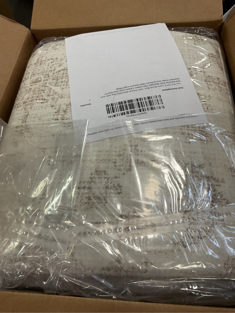 Condition photo showing Good Condition for Area Rug 9x12 Living Room Rug, Soft Vintage Washable Rug with Anti-Skid Backing Stain Resistant Thin Indoor Carpet Large Area Rug for Bedroom Under Dining Room Table Nursery-Light Beige Light Beige 9' x 12' (Rectangular)