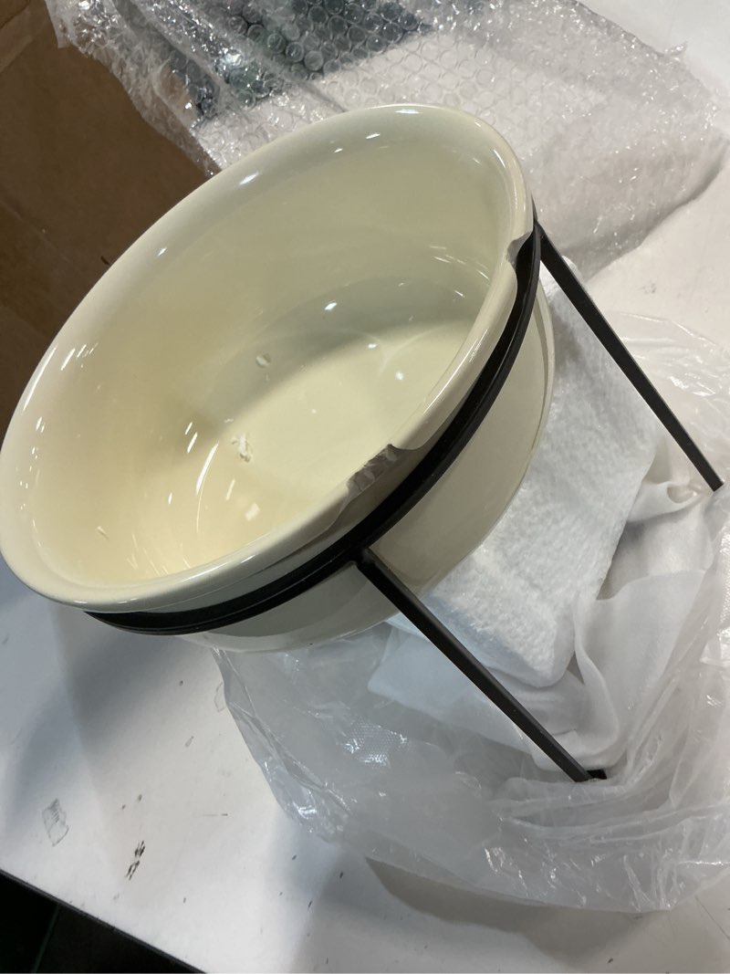 Condition photo showing As Is for Ceramic Elevated Dog Food Bowl - Heavyweight Feeding Bowl with Metal Stand - Raised Pet Dish for Medium and Larges Dogs - 3.5 Cups - 54 oz - Beige XL Beige
