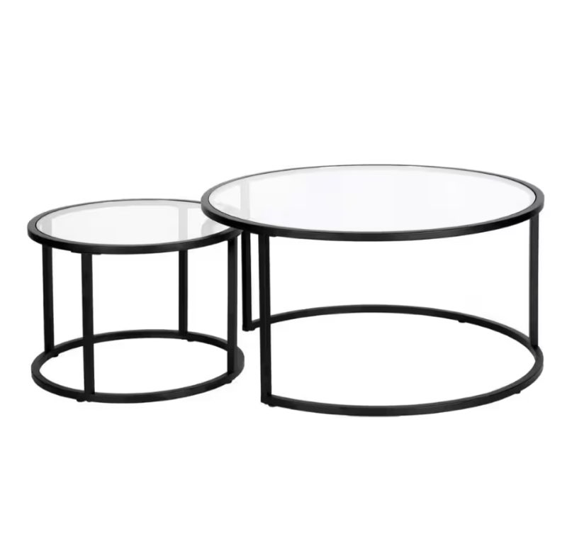 Watson 35 in. Blackened Bronze Round Glass Top Coffee Table with 2 Nested Tables