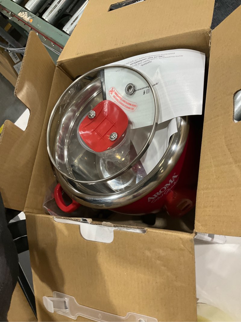 Condition photo showing As Is for Aroma Housewares Select Stainless Rice Cooker & Warmer with Uncoated Inner Pot, 6-Cup(cooked)/ 1.2Qt, ARC-753SGR, Red 1.2Qt, Red