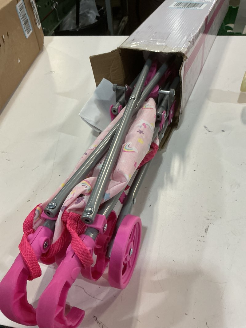 Condition photo showing Good Condition for Dream Collection, Doll Stroller - Metal Fold Up and Down Umbrella Stroller for Realistic Pretend Play, Pink - 23”