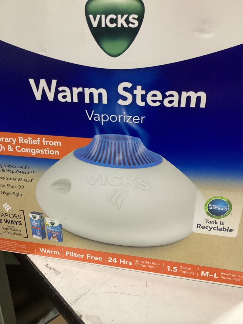 Vicks Warm Steam Vaporizer & Humidifier 1.5 Gallon Tank for Small and Medium Rooms, Night Light, Wor
