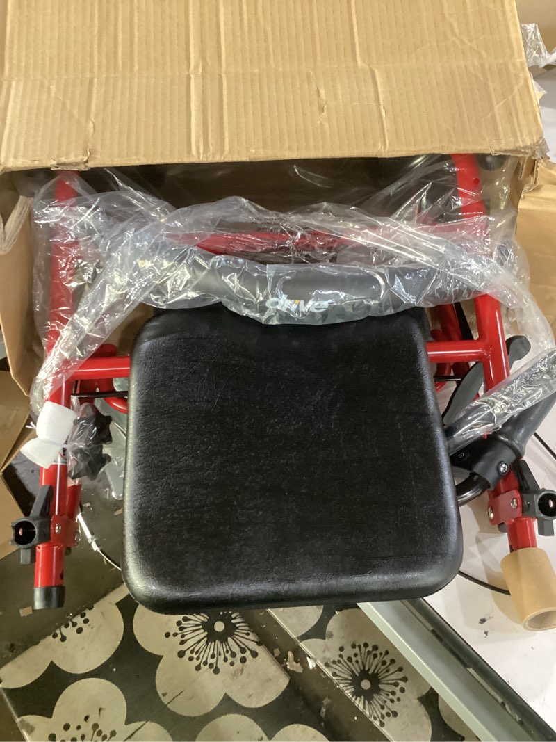 Condition photo showing As Is for similar to**** drive medical nitro sprint foldable rollator walker with seat - lightweight support - large wheels - compact folding design - adjustable comfort - standard size - red standard red