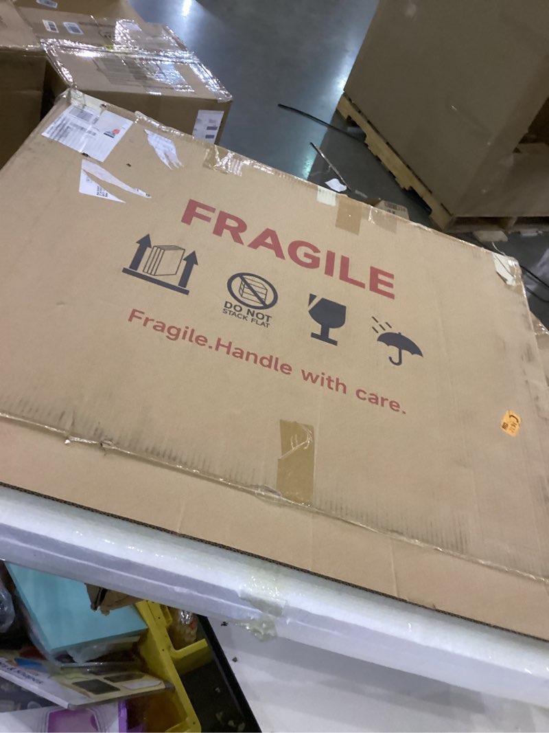 Condition photo showing As Is for Rattan Wall Mirror,24"x32" Boho Rectangle Bathroom Mirror, Decorative Handmade Wooden Frame Wicker Mirrors for Nursery Bedroom Living Room Entryway Home Decor Nature